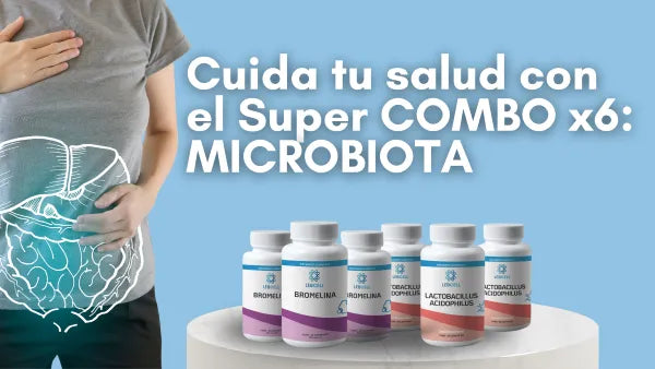 microbiota. Una bacteria grande de color azul, alado de una como especie de vitamina.