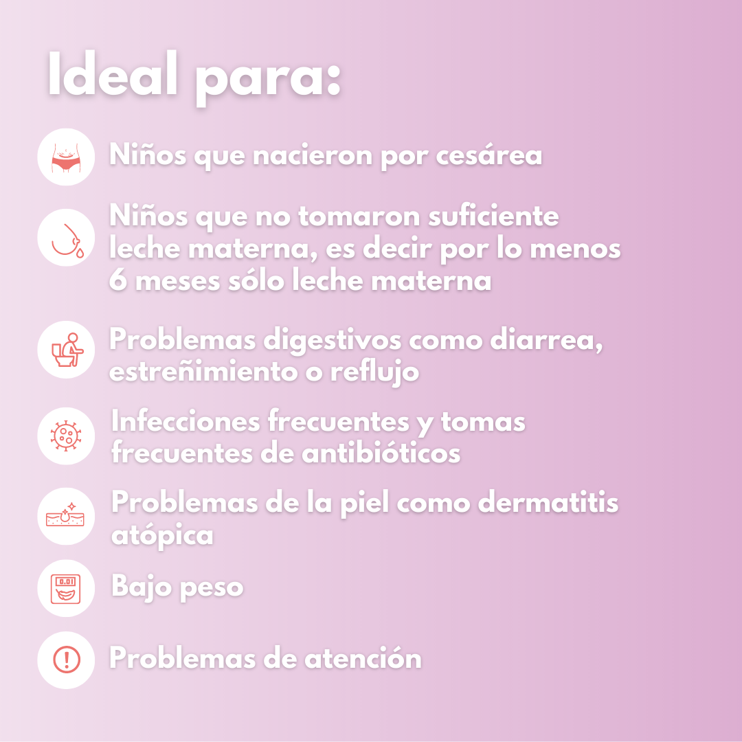 Información de Pack Microbiota familiar Lebcell sobre un fondo morado con blanco, letras e imágenes ilustrativas
