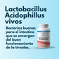 Frasco de Lactobacillus acidophilus vivos con etiqueta en color rosa de la marca Lebcell parte del pack tiroides x4